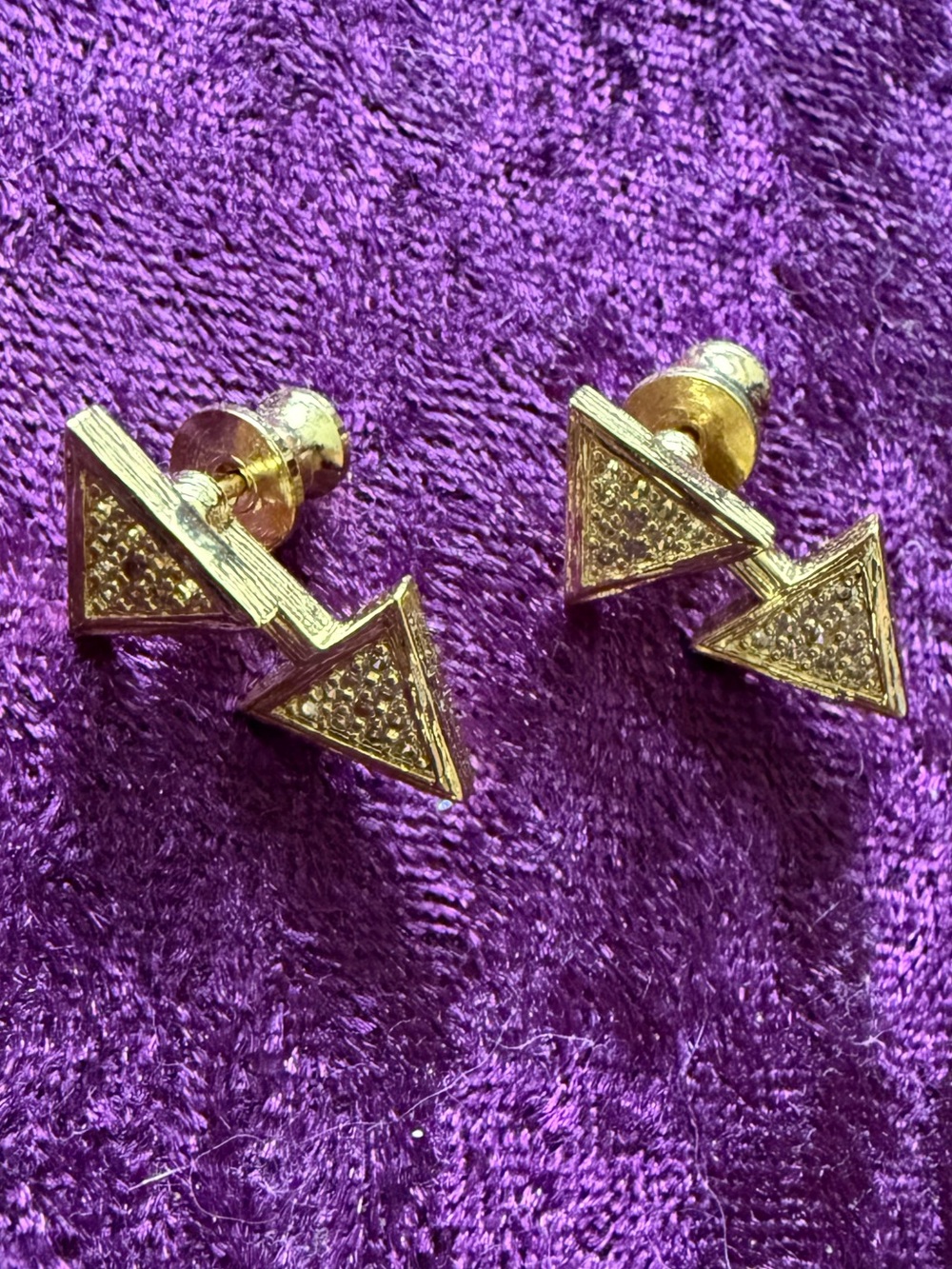 Gold Tone Two Piece Triangle Earrings